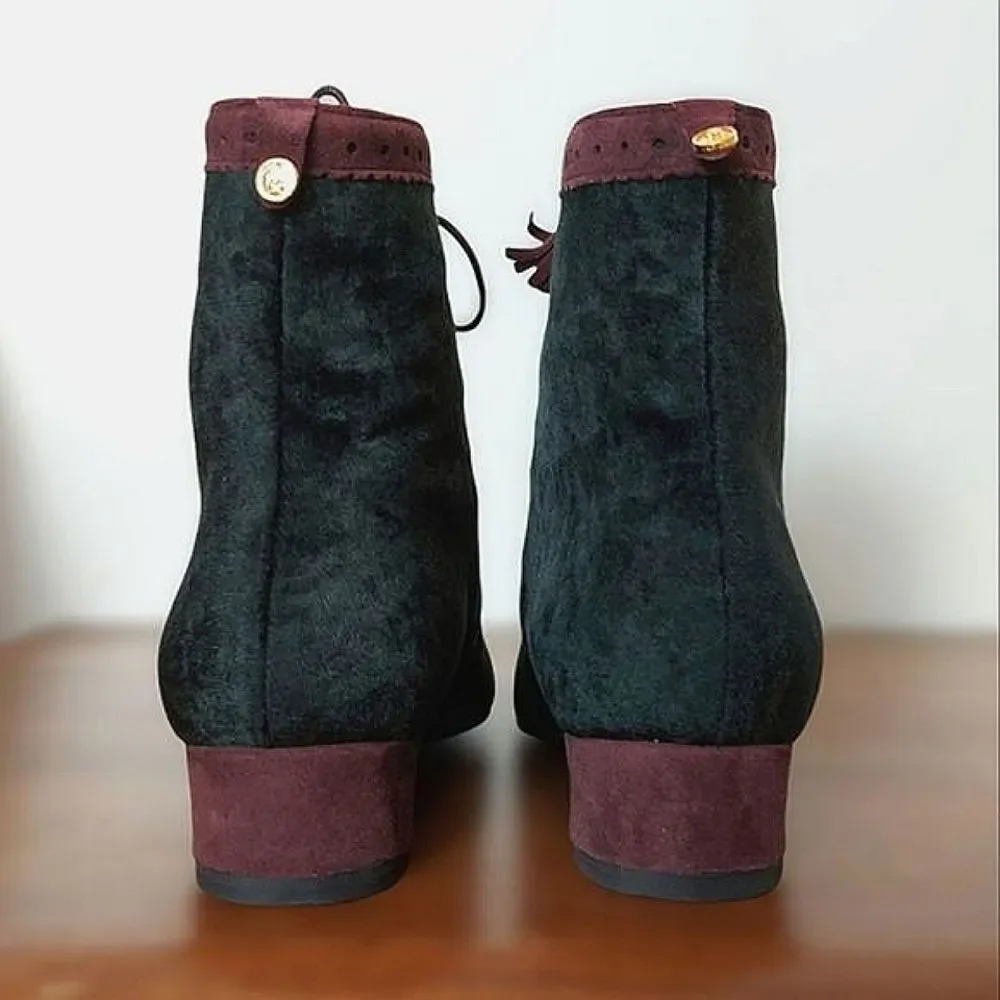 Vtg Mondi black velvet & plum suede ankle boots size 6 - Picture 4 of 8